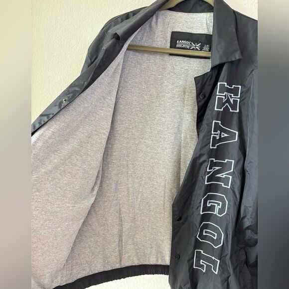 Kangol Black Snap Front Nylon Coach Jacket L Old School Windbreaker Waterproof - Picture 6 of 9